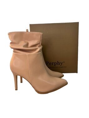 Perphy Nude Slouchy Side Zip Point Toe Stiletto Ankle Boots Size 8 #B1466